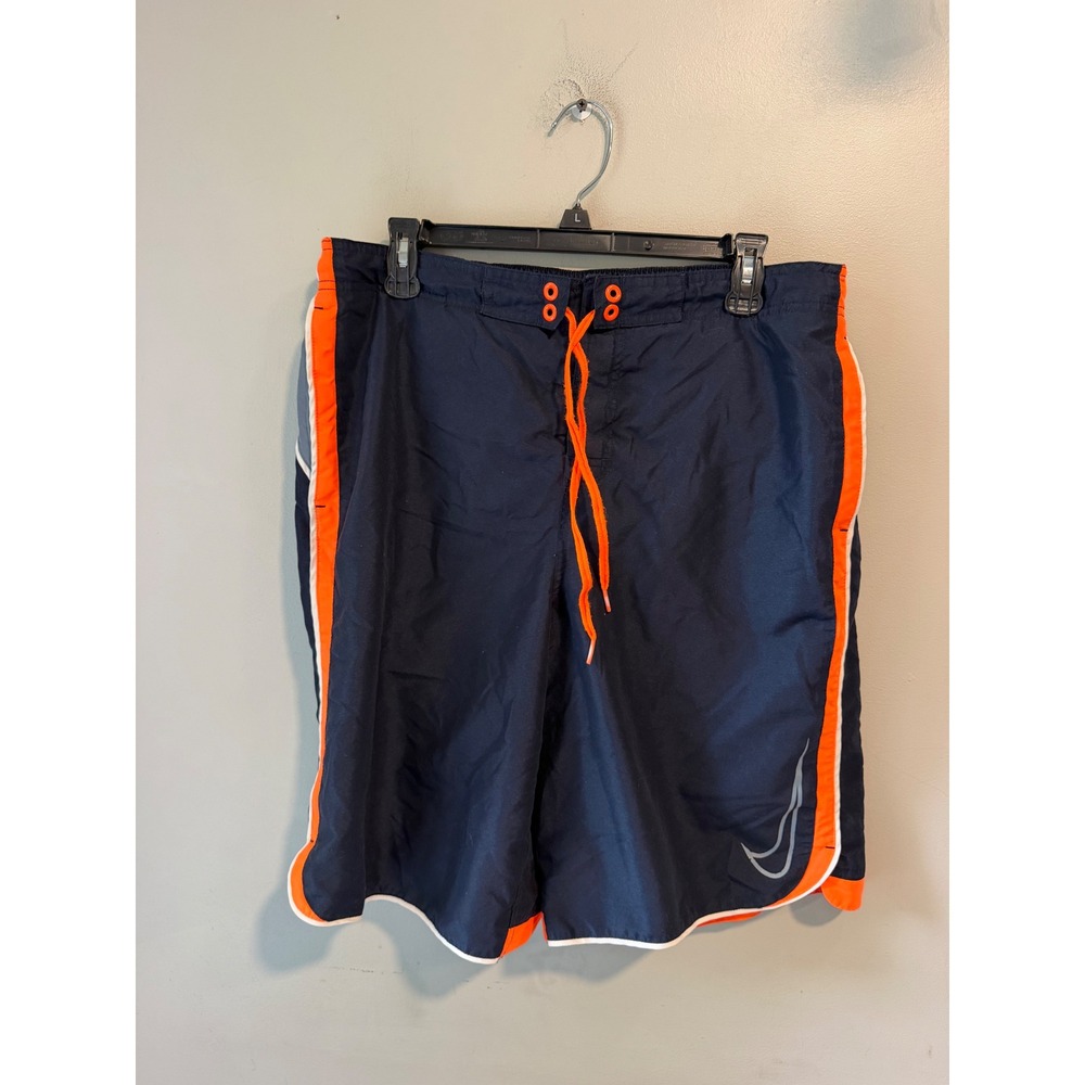 Nike Mens Navy Blue Orange Swim Trunks Mesh Lined Board Shorts Size L